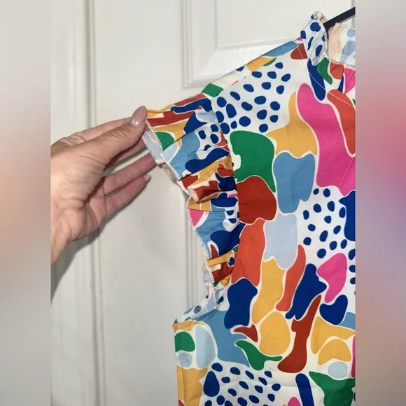 Multicolor Abstract Print Cap Sleeve Top by Emery Rose - Picture 3 of 5